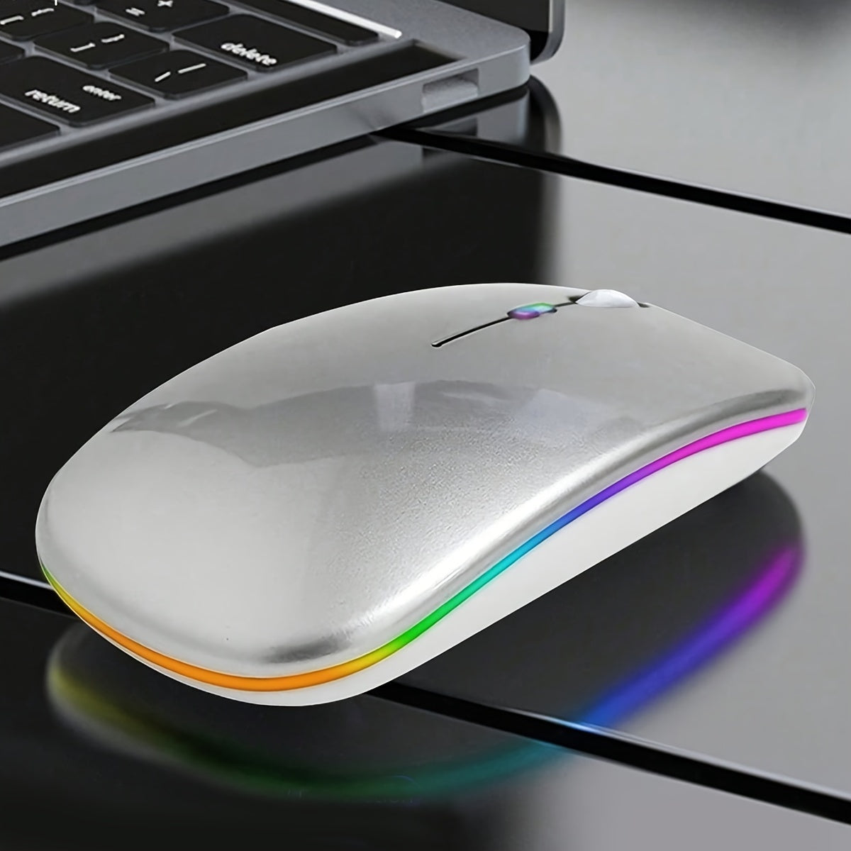 Wireless Mouse for Laptop and Desktop Dual Mode Silent RGB Backlight Battery Powered
