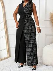 Pantalones de vestido sin mangas a cuadros de talla grande para mujer para un look elegante