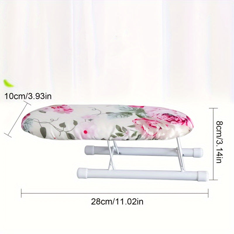 Tabla de planchar floral compacta portátil con soporte para mangas, plegable, resistente al calor, rosa y verde