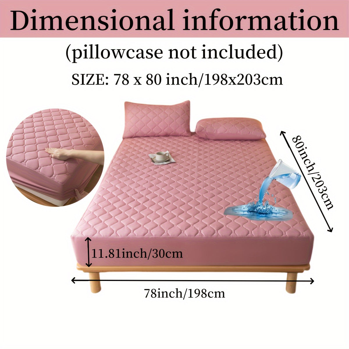 Suv o'tkazmaydigan, shovqinsiz, emboss qilingan yostiq qoplami, to'shakka mos keladigan, 29.97 sm chuqurlikdagi, yuviladigan, chang o'tkazmaydigan