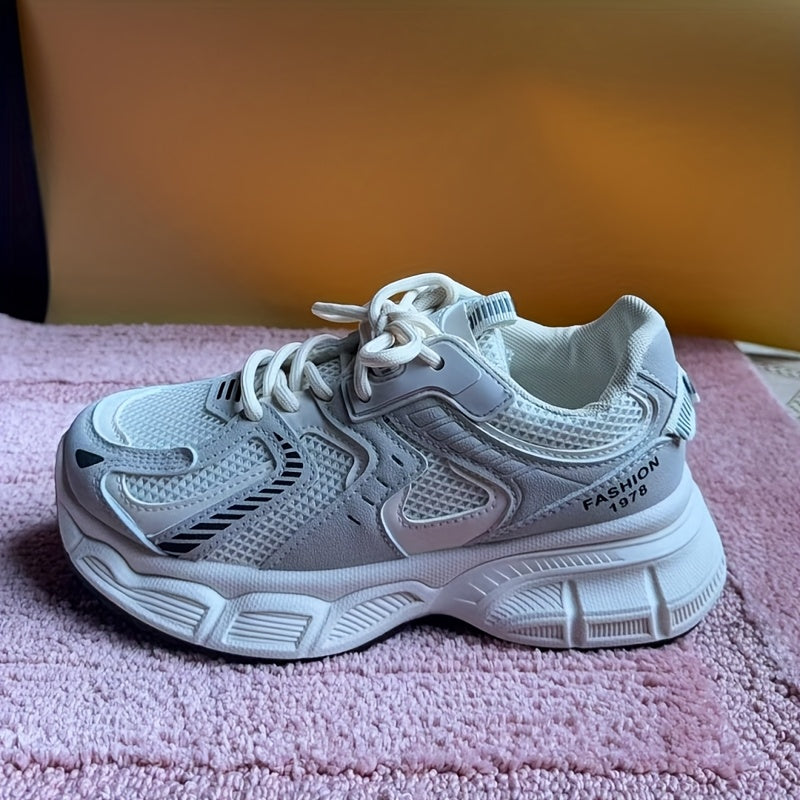 Women’s Korean Style Chunky Dad Shoes Comfortable Platform Sneakers White Gray