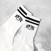 Women's Knee-High Socks with Striped and Letter Print, Mid Tube, Comfortable Knit Fabric