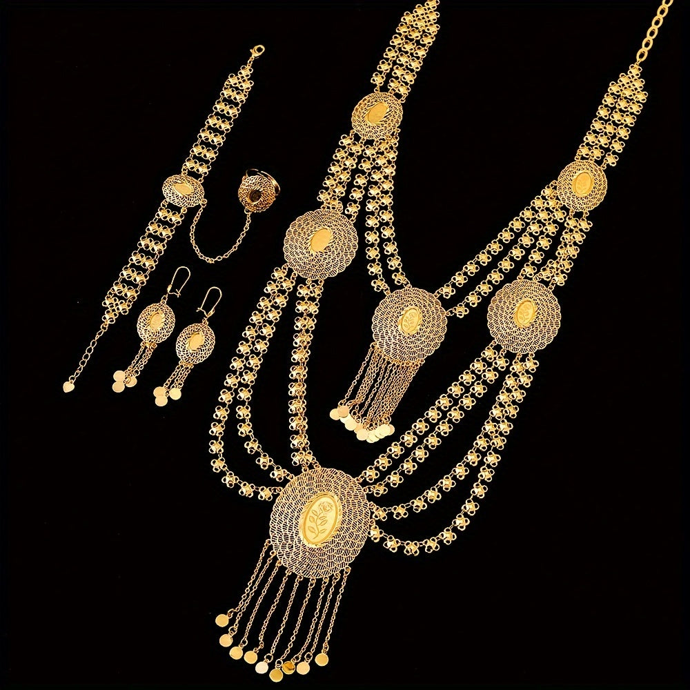 Gold-Tone Copper Jewelry Set in Arabic Style Multi-Layered Bohemian Elegant for Weddings Parties Ramadan