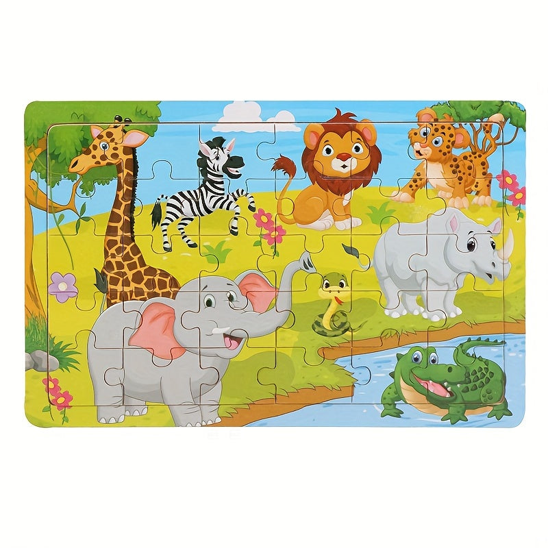30-Piece Wooden Puzzle for Children Ages 3+ with Animal Dinosaur and Cartoon Designs