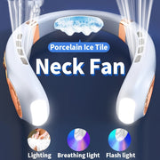 Portable Neck Fan with 7-Color LED Lights, Dual Turbo Outlets, 5-Speed