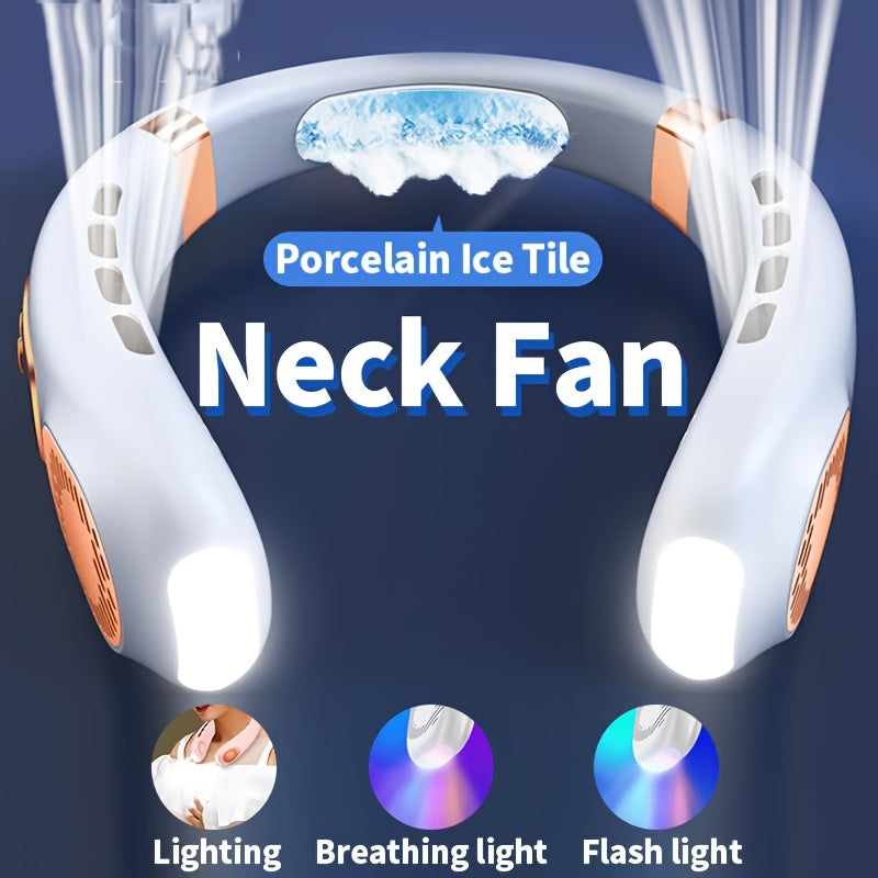Portable Neck Fan with 7-Color LED Lights, Dual Turbo Outlets, 5-Speed