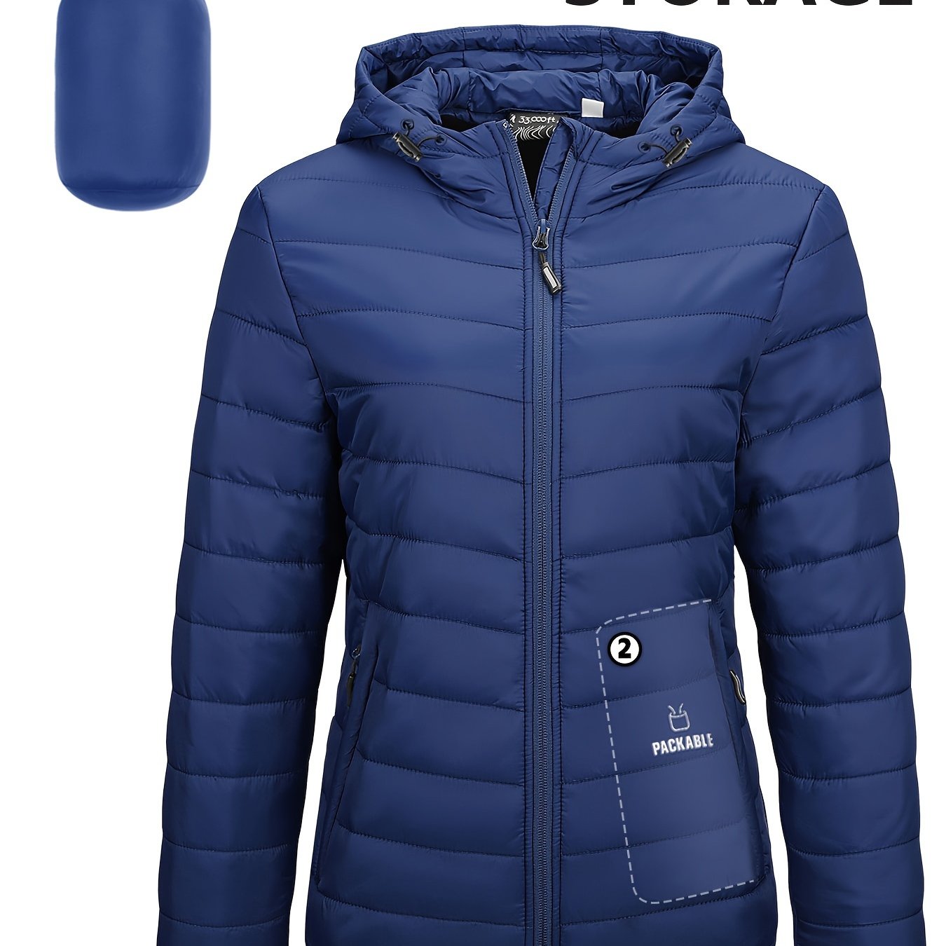 Women's Packable Quilted Puffer Jacket with Hood Waterproof Insulated Teal Blue
