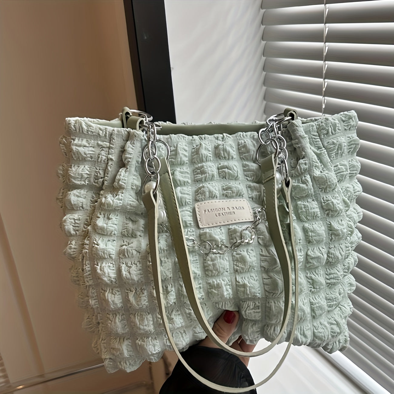 Bolso de hombro con burbujas para mujer con diseño fruncido, bolso tote suave