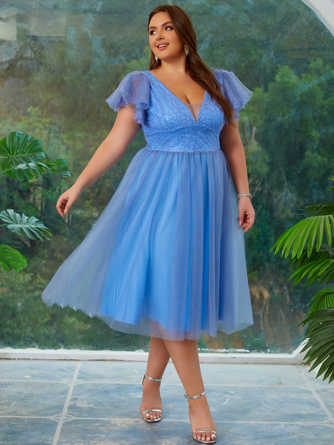 Plus Size Mesh Backless Cinched Waist Swing Dress for Party Womens