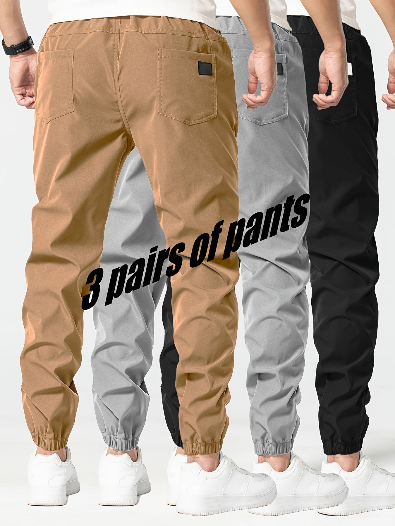 Men's Casual Loose Pants 3-Pack Polyester Solid Color Spring Collection