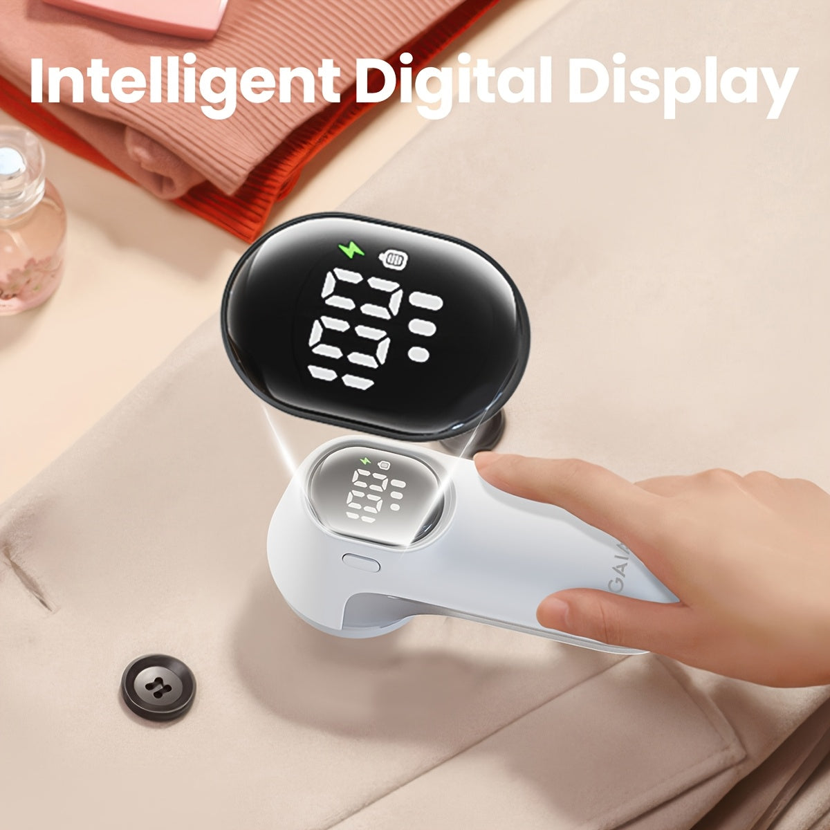 Fabric Shaver with Digital Display and Brush for Clothes Sofa Bedding White