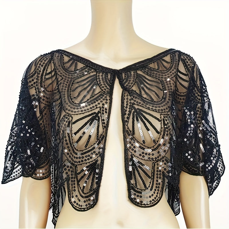 Vintage 1920s Sequin Shawl Cloak for Evening Dress and Party