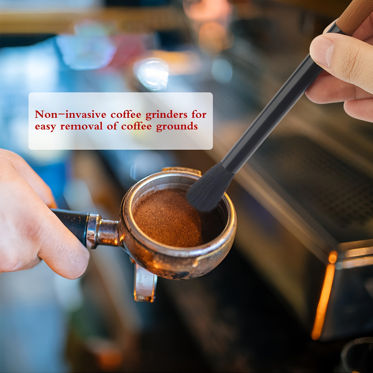 Dual-Head Coffee Grinder Cleaning Brush with Aluminum Handle for Baristas and Home Use