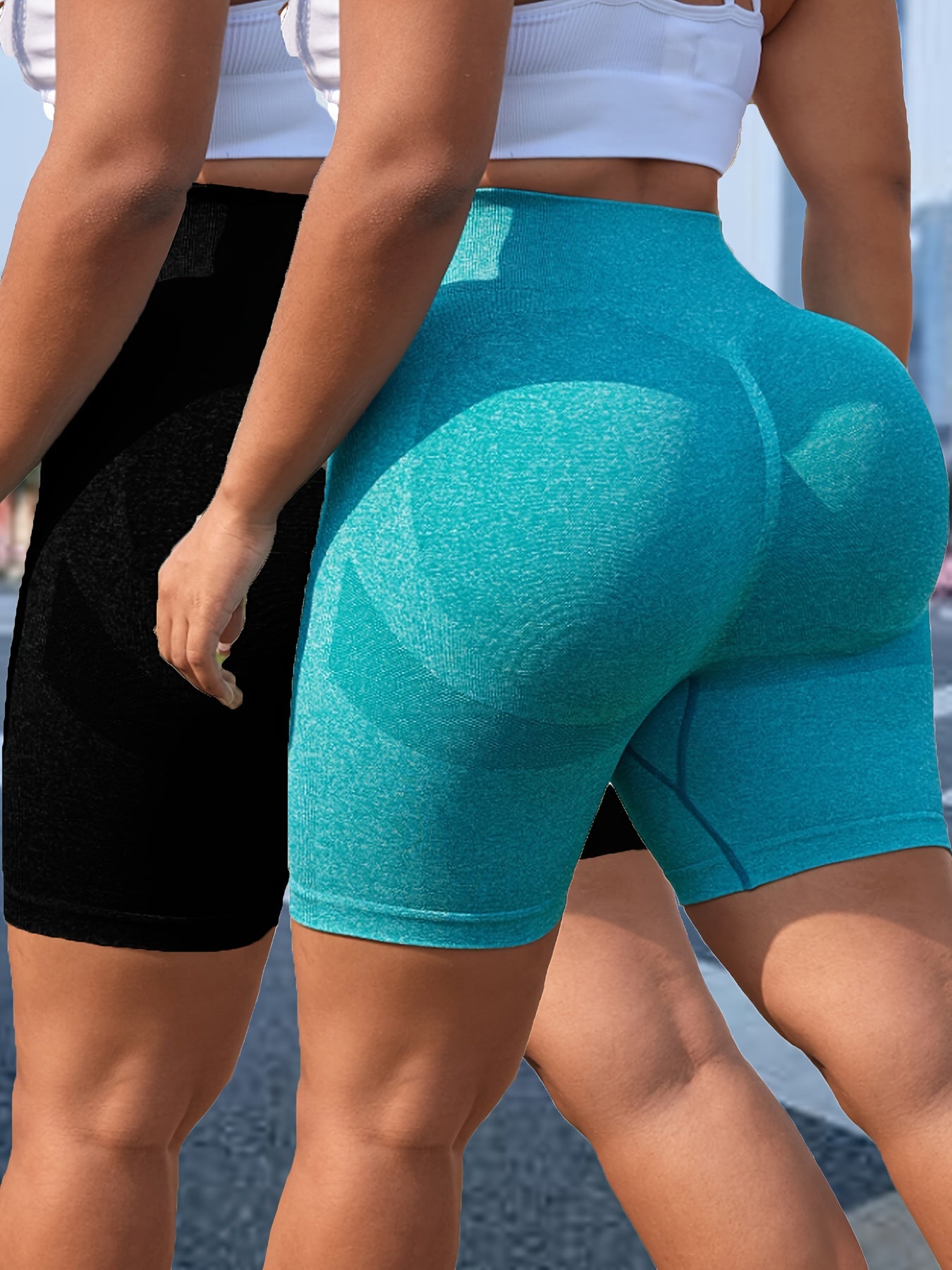 Women's Plus Size Seamless High Waisted Sports Shorts Sets 2 Pack