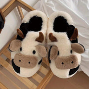 Women's Plush Cow House Slippers Closed Toe Fuzzy Indoor Shoes