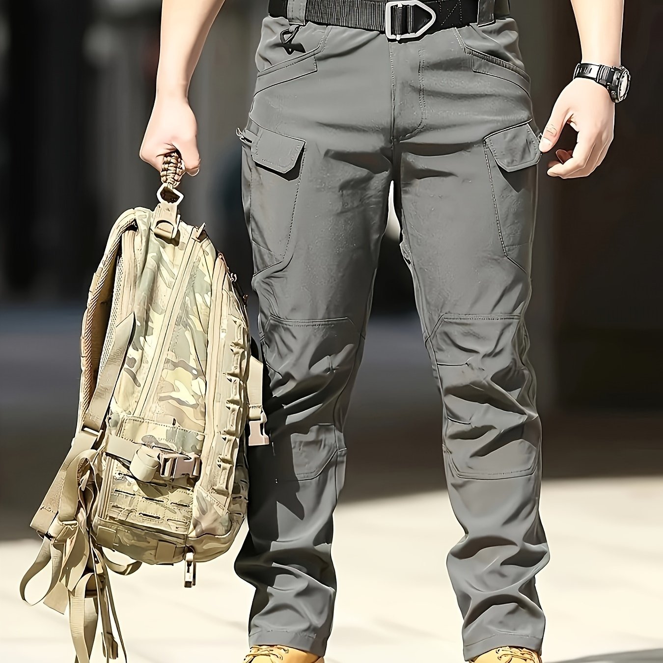 Pantalones tácticos para hombre de color gris oscuro, ligeros de poliéster, con múltiples bolsillos, para actividades al aire libre, senderismo y estilo militar
