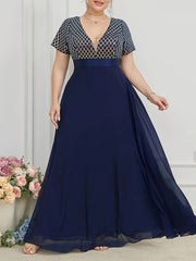 Plus Size Black Geometric Sequin Dress for Weddings and Parties