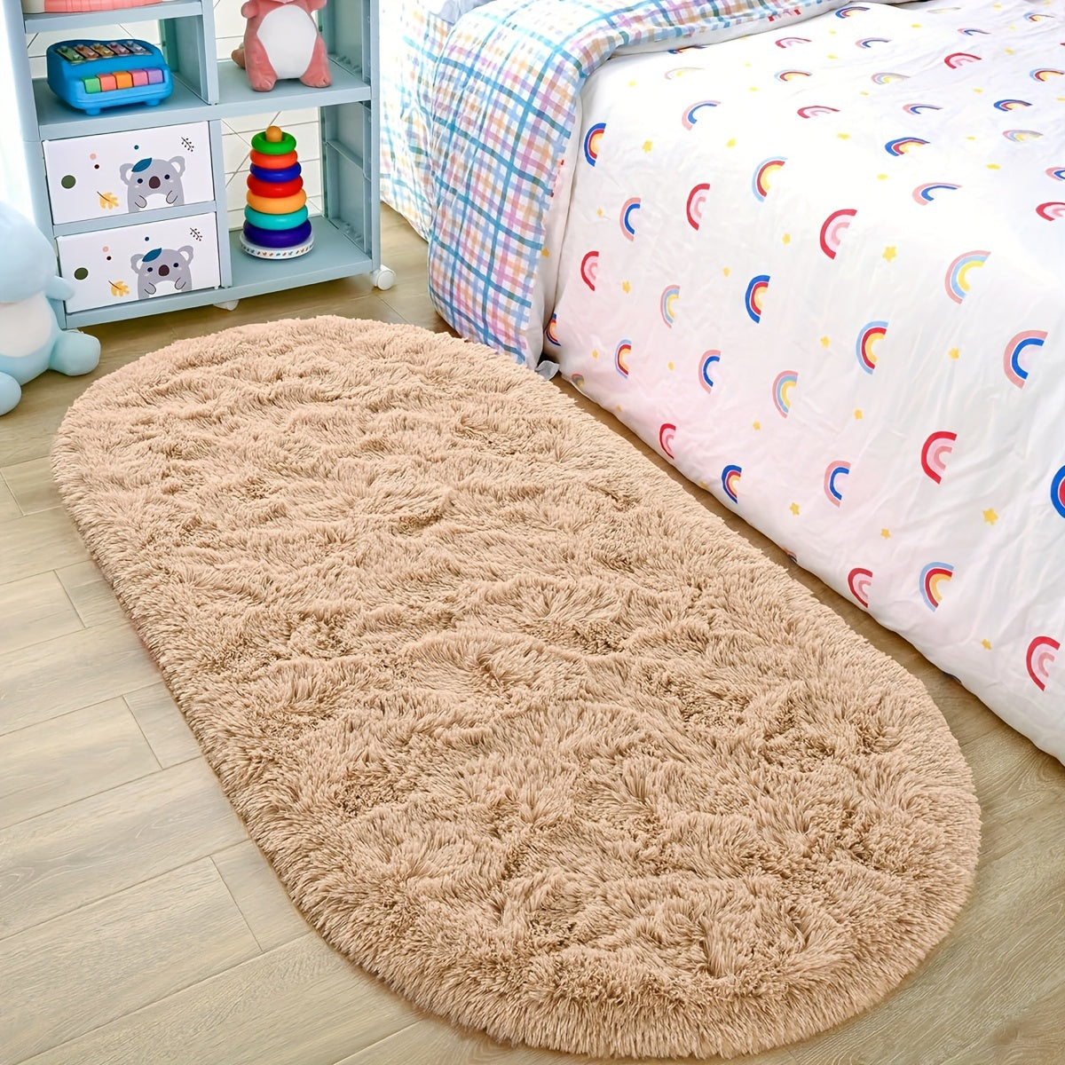Soft Fluffy Oval Shaggy Area Rug for Bedroom Living Room with Thick Sponge