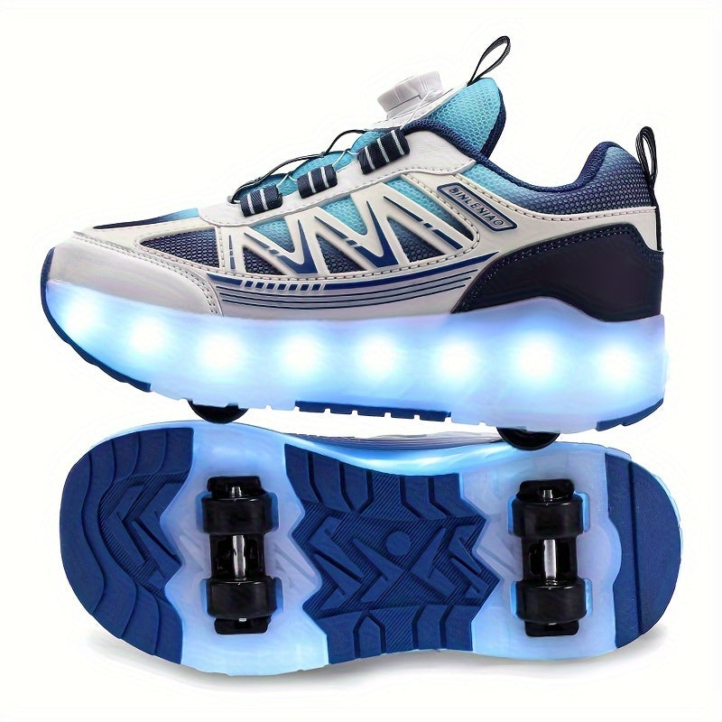 Zapatos de skate LED para niños con diseño de cuatro ruedas desmontable, moda callejera, para todas las estaciones