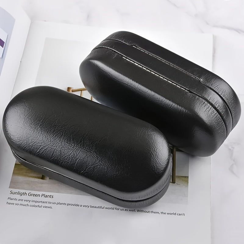 Travel Eyewear Case PU Leather Double Layer with Mirror for Glasses Storage