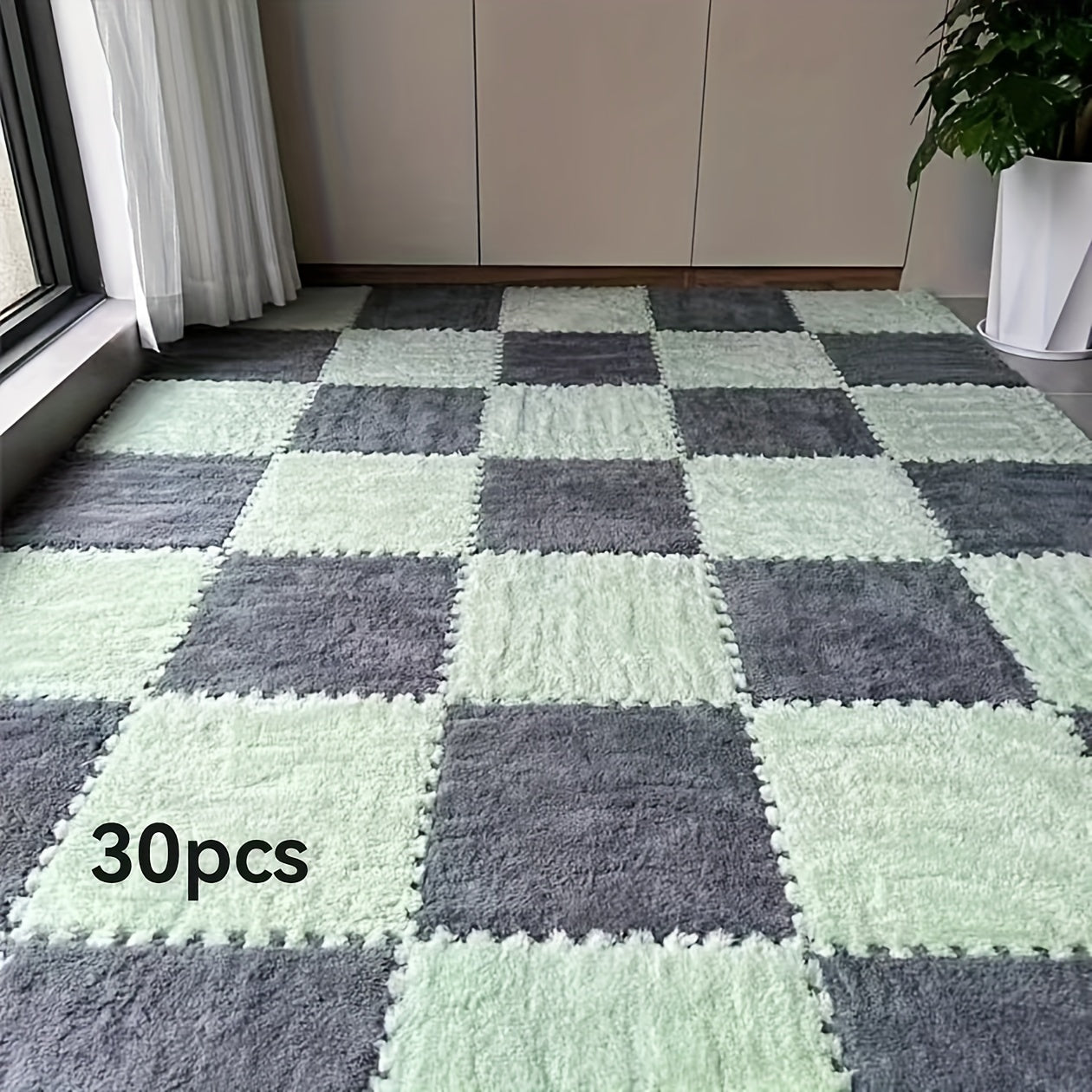 Set of 30 Braided Flannel Area Rugs Square Mats Low Pile Floor Tiles for Bedroom Living Room