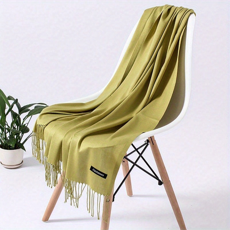 Women's Solid Color Tassel Scarf Imitation Cashmere Cozy Wrap for Year-Round Wear