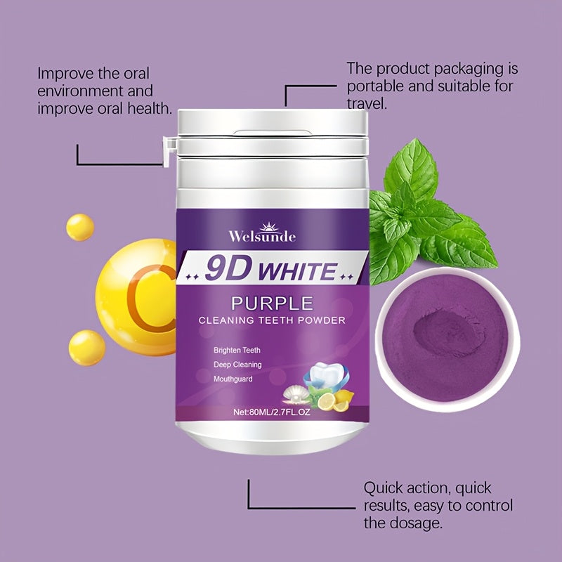 2.7oz Purple Whitening Toothpaste Powder with Lemon Mint Baking Soda for Deep Cleaning