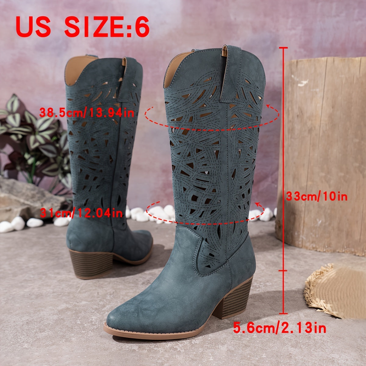 Women's Leather Slip-On Western Boots with Breathable Design for Summer and Travel