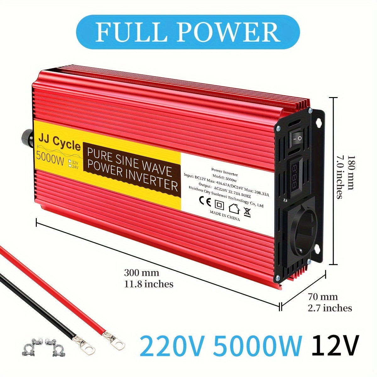 5000W Pure Sine Wave Inverter DC 12V/24V to AC 220V 50Hz Car Power with EU Plug