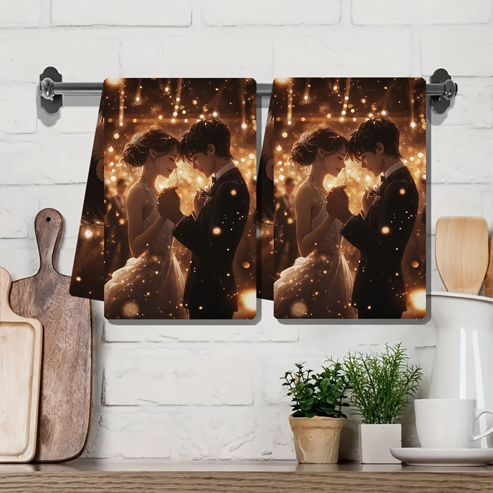 Anime Couple Dancing Kitchen Towels, Super Absorbent, Festive Home Decor