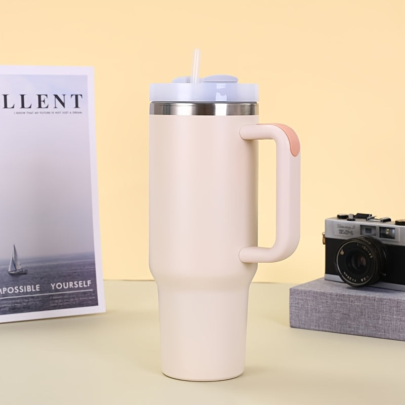 Insulated Stainless Steel Tumbler 30oz with Straw Handle Double-Walled Travel Mug