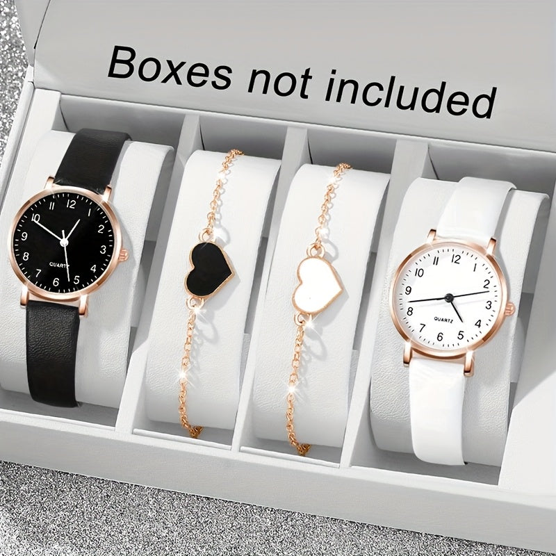 Women's Quartz Watch and Bracelet Set with Faux Leather Band and Zinc Alloy Case for Gift Giving