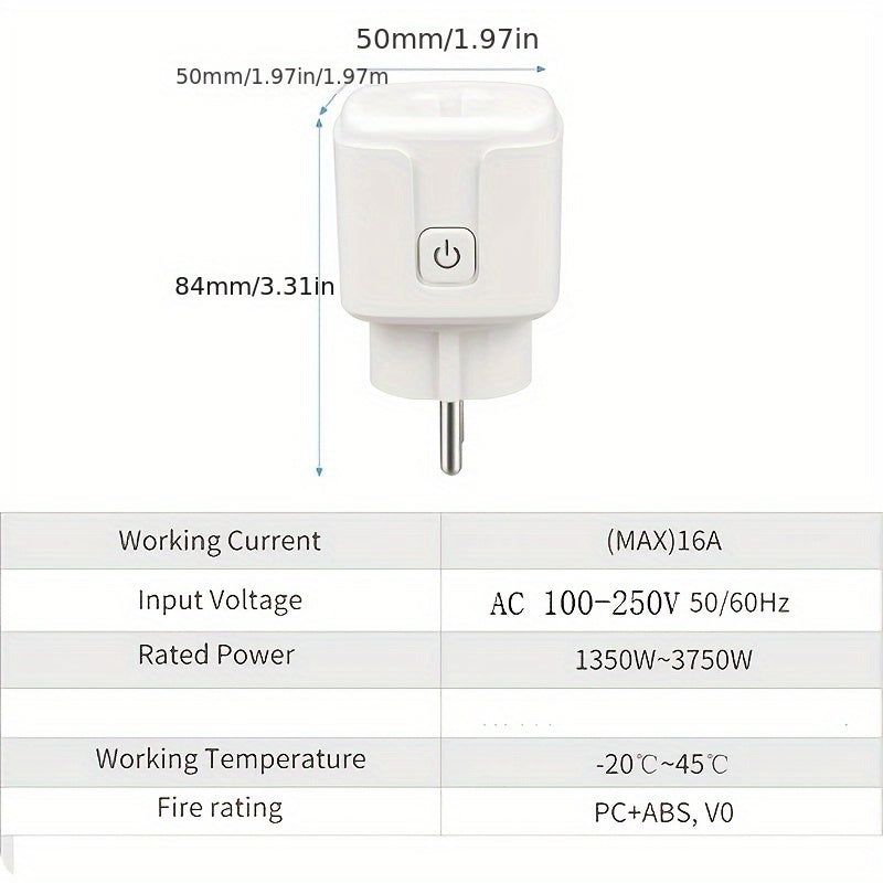 Enchufe inteligente europeo con monitorización de energía, Alexa, Google Assistant, temporizador, control remoto 16A