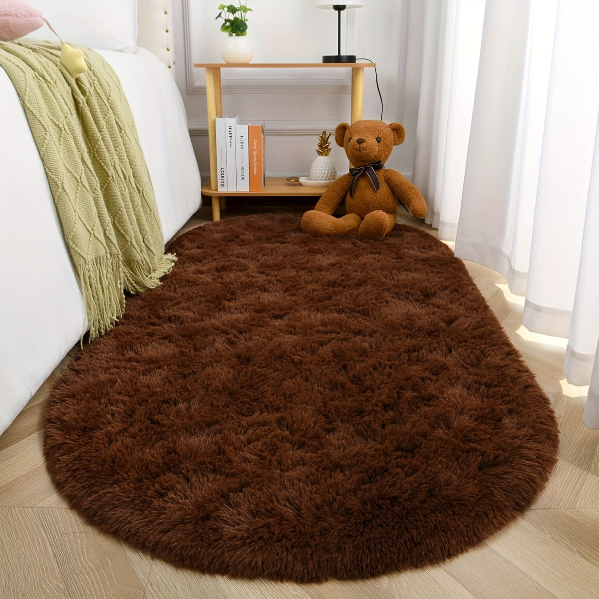 Soft Fluffy Oval Shaggy Area Rug for Bedroom Living Room with Thick Sponge