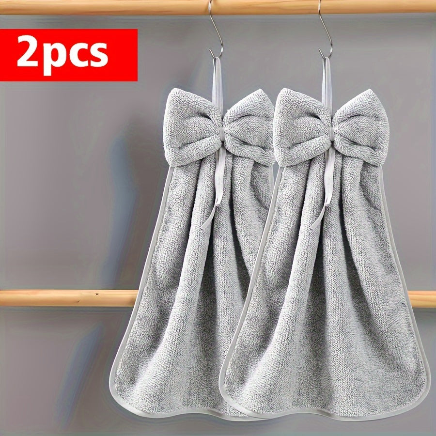 Paquete de 2 toallas de cocina colgantes de felpa coral de secado rápido con lazo para limpieza y secado