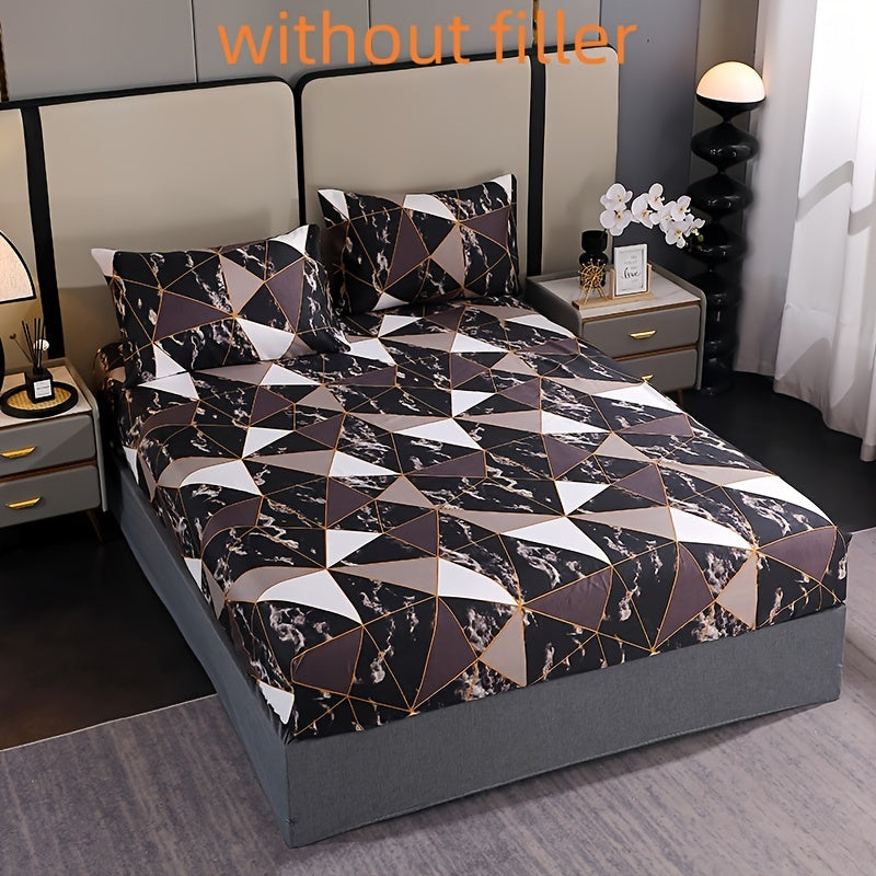 Elegant Marble and Gold Accents Bedding Set 3-Piece Floral Geometric Polyester