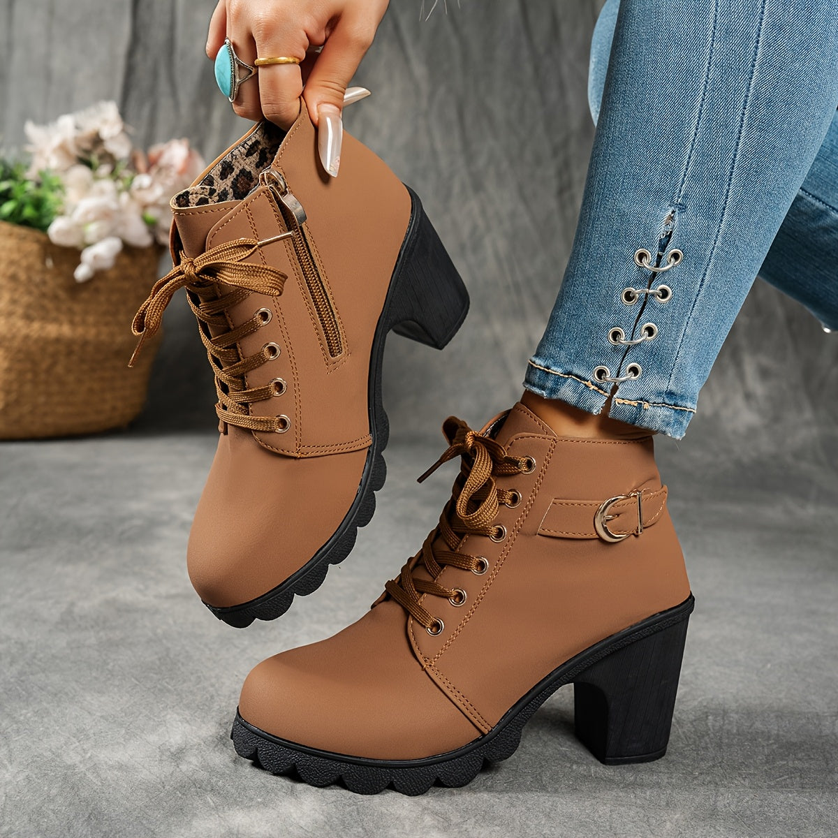 Women's Ankle Boots Faux Cover Side Zipper Chunky Heel All-Season Casual