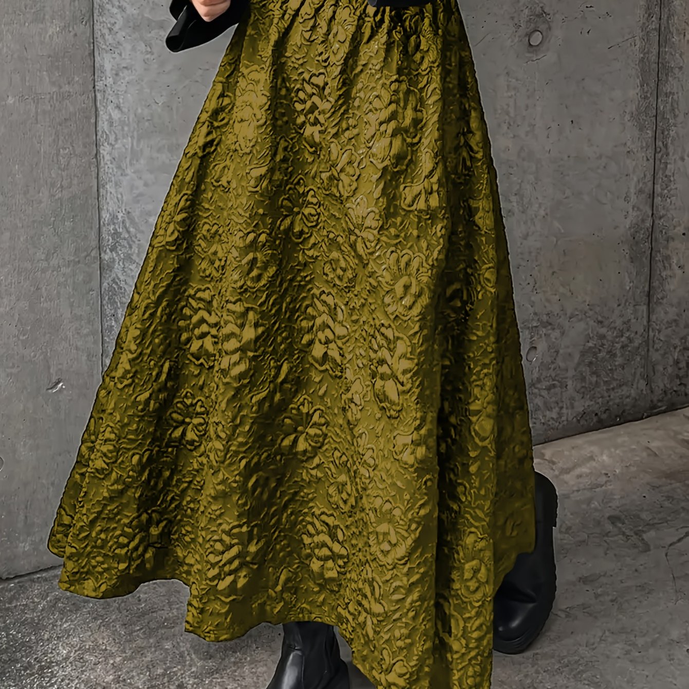 Falda midi de línea A de cintura alta con superposición de encaje floral en rojo para mujer