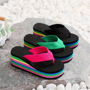 Women's Rainbow Sole Wedge Flip Flops Slip-On Platform Slide Shoes for Summer Beach Wear