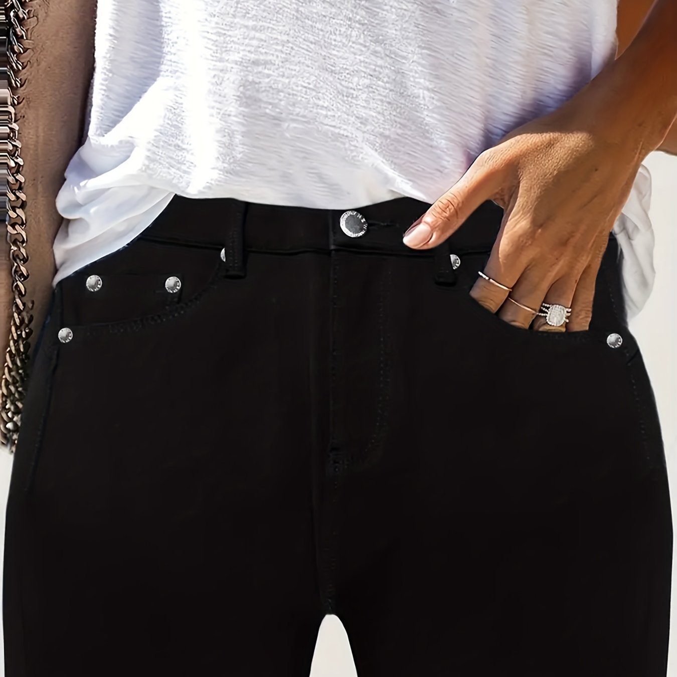 Plus Size Women's Black Slim Fit Jeans with Elegant Style