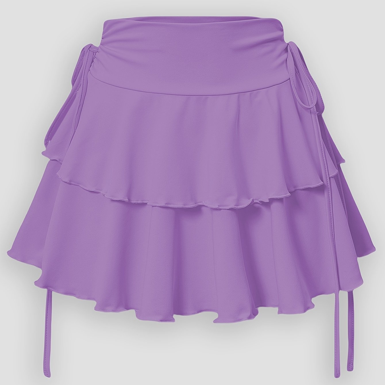Women's High-Waist Mini Skirt with Faux Drawstring Solid Polyester for All Seasons