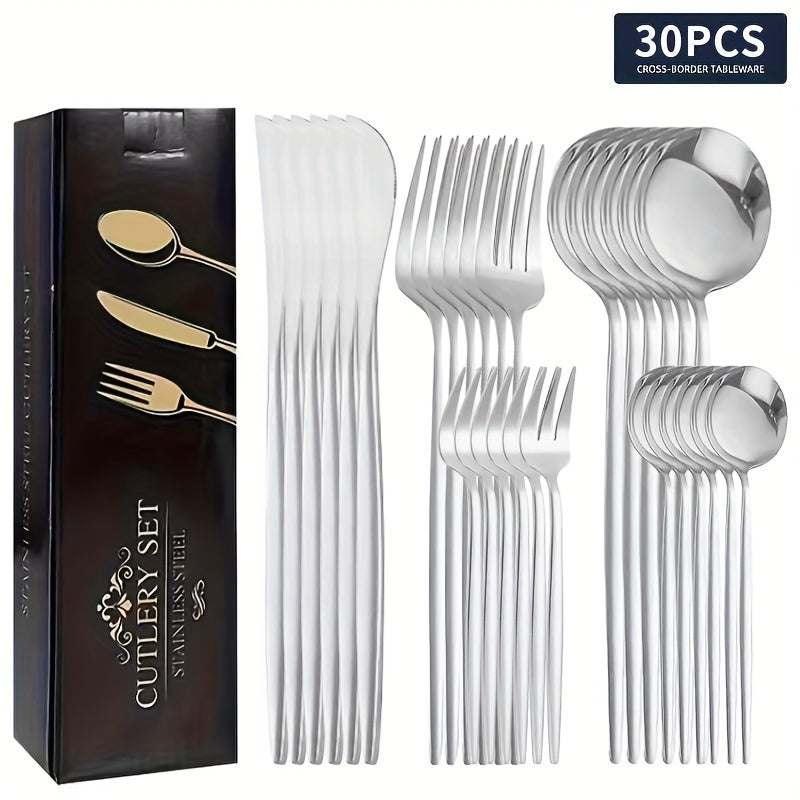 30 Pieces Stainless Steel Cutlery Set for Steaks Western Food Desserts