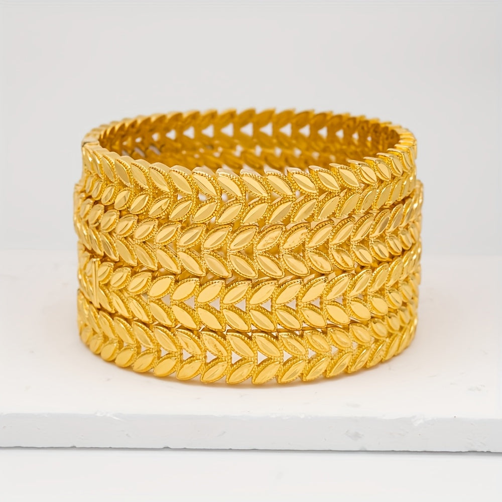 Set of Two Gold Open Hollow Bracelets for Women Jewelry Gift