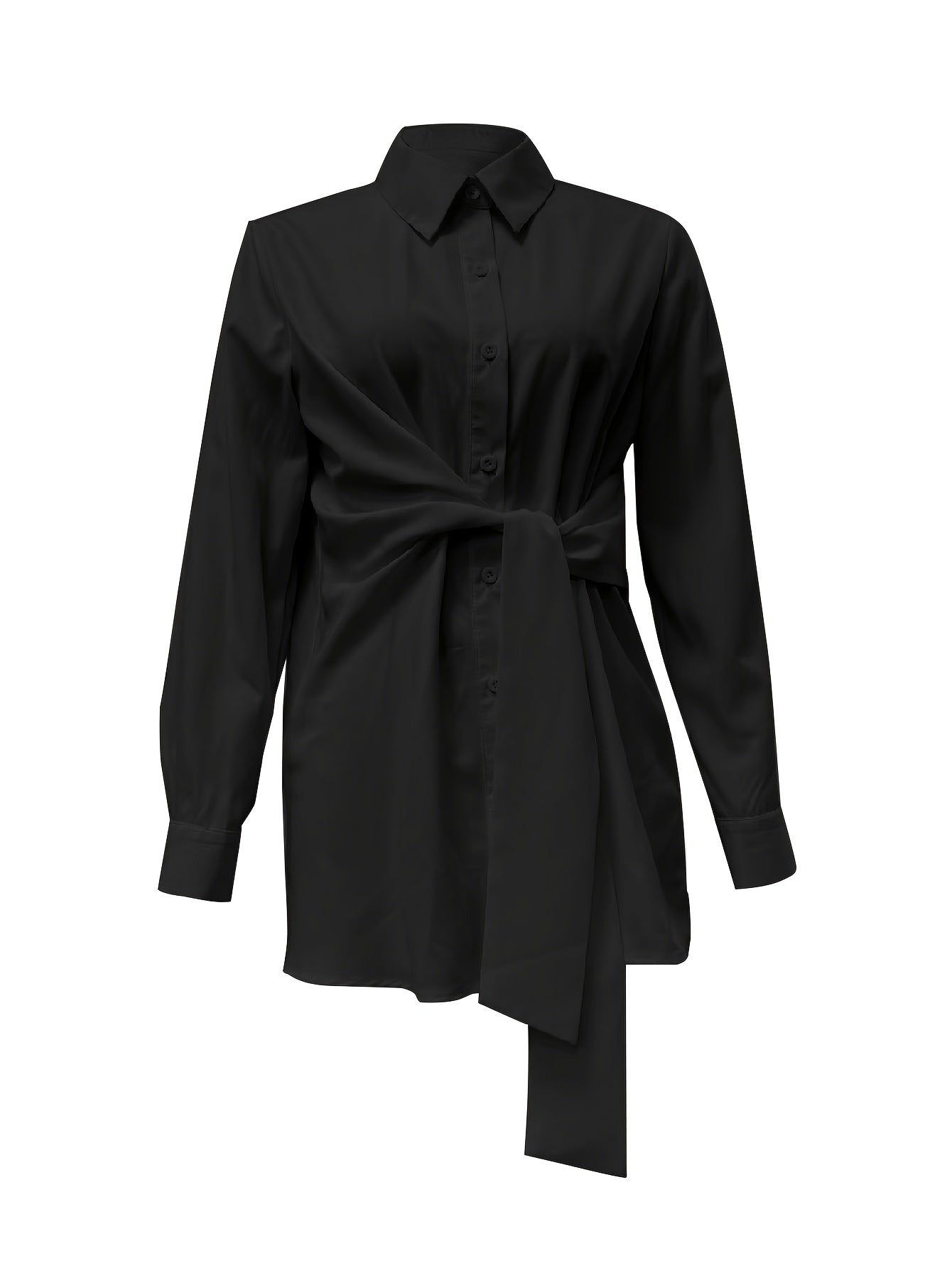 Women's Long Sleeve Polyester Shirt with Lapel Collar and Button Front