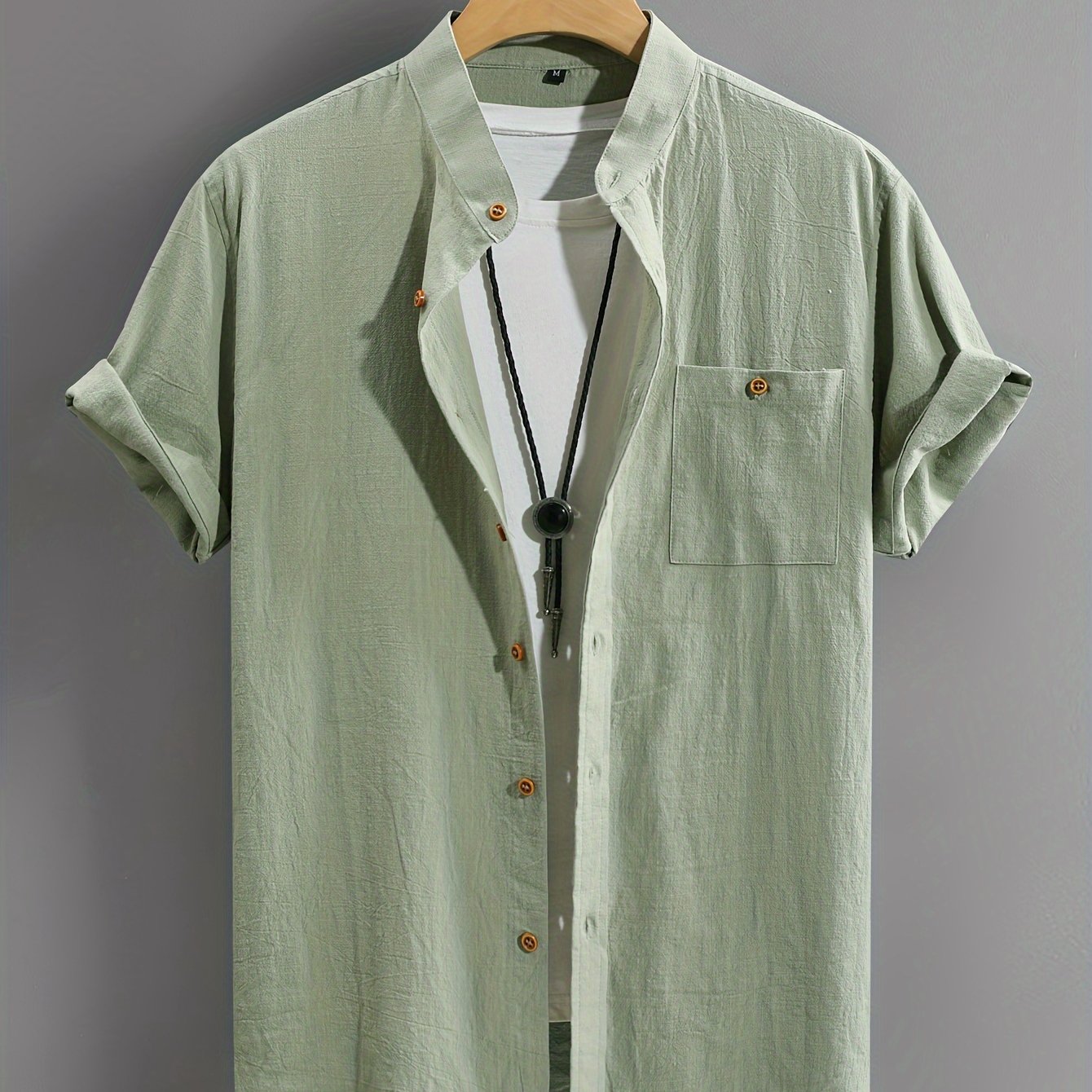 Men's Cotton Casual Shirt Solid Color Button-Up Chest Pocket Summer Regular Fit