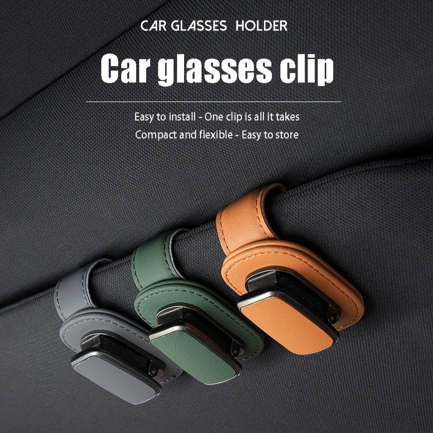 Clip de visor de coche de cuero PU universal para gafas y soporte para tablero