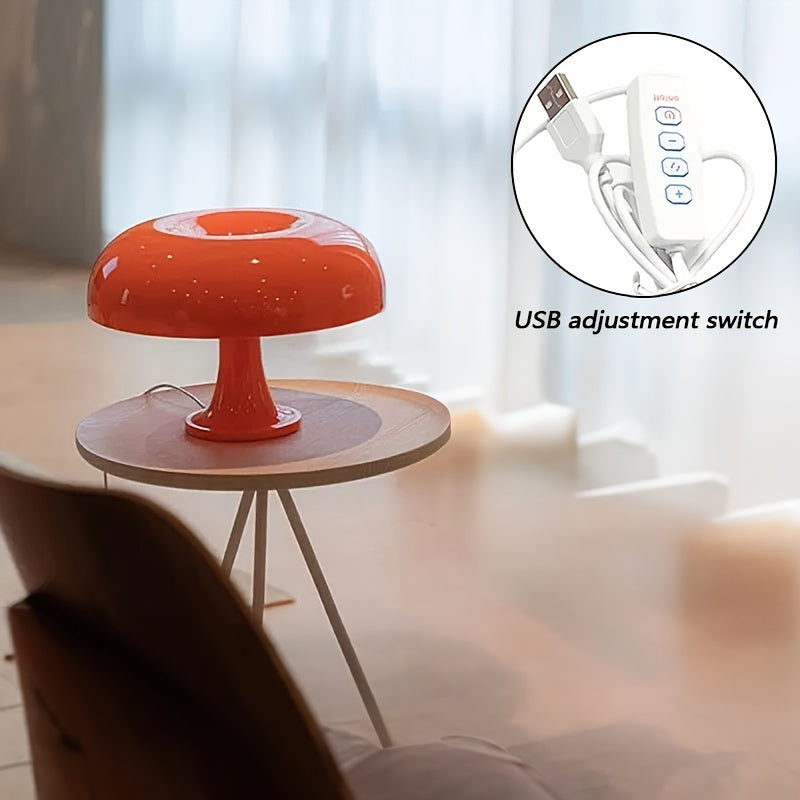 Modern Plastic Mushroom Table Lamp with USB Dimmable 3-Color Lighting