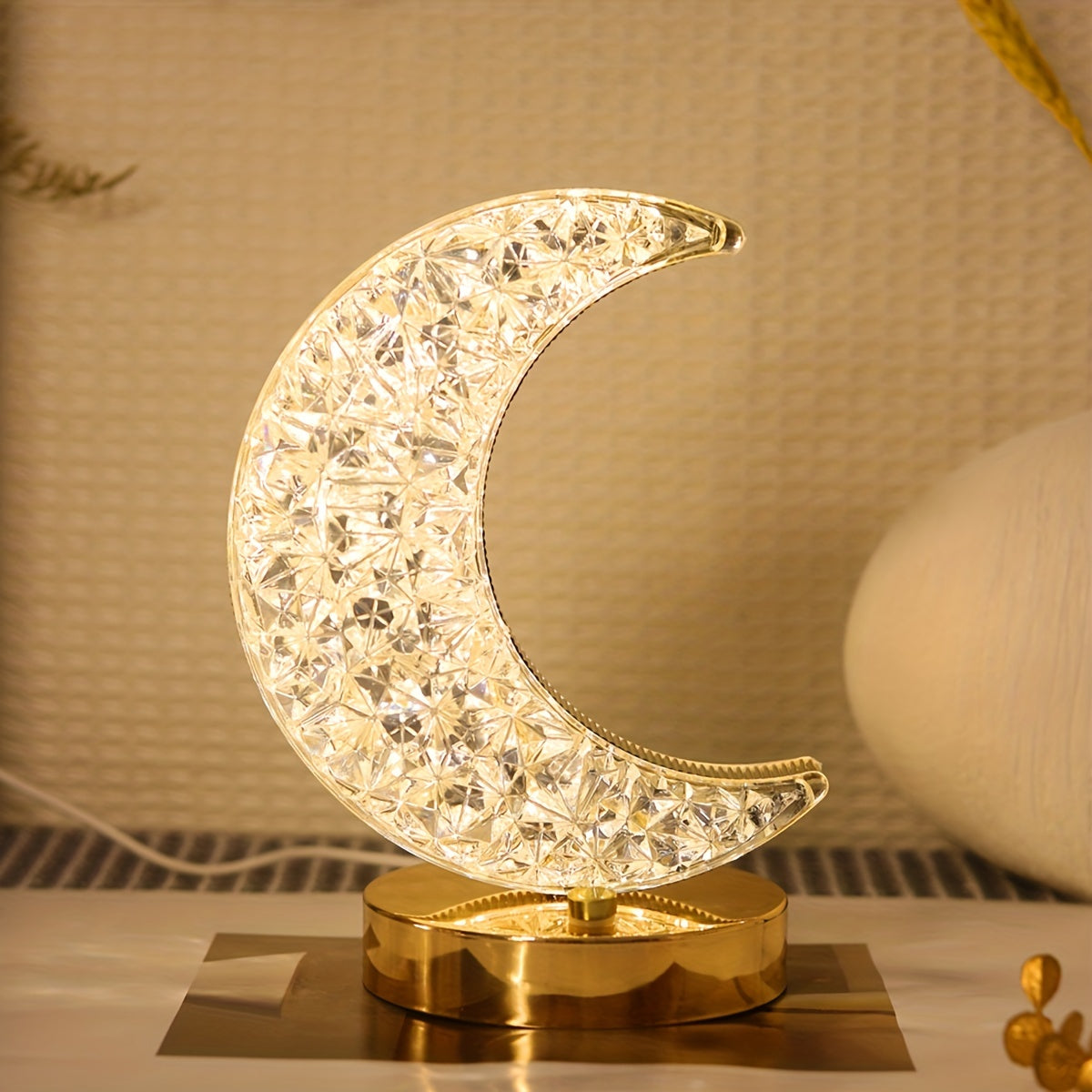 Moon Shape Touch Table Lamp with 3-Color LED Nightstand Light for Bedroom Nursery Office