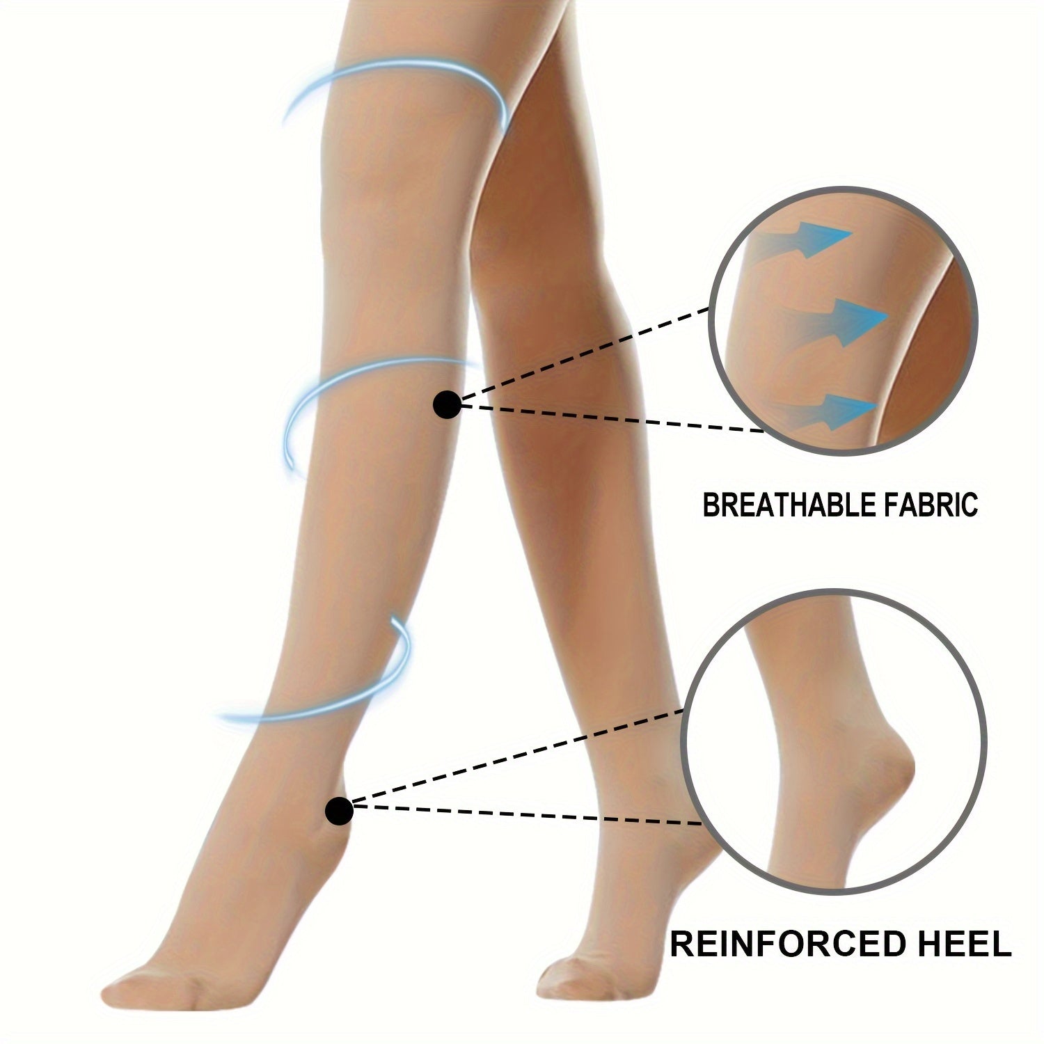 1 шт. МедКэр Женские компрессионные чулки, 15-20 мм рт. ст. до бедра, трикотажная ткань из нейлона и спандекса, медицинского класса для профилактики тромбозов.