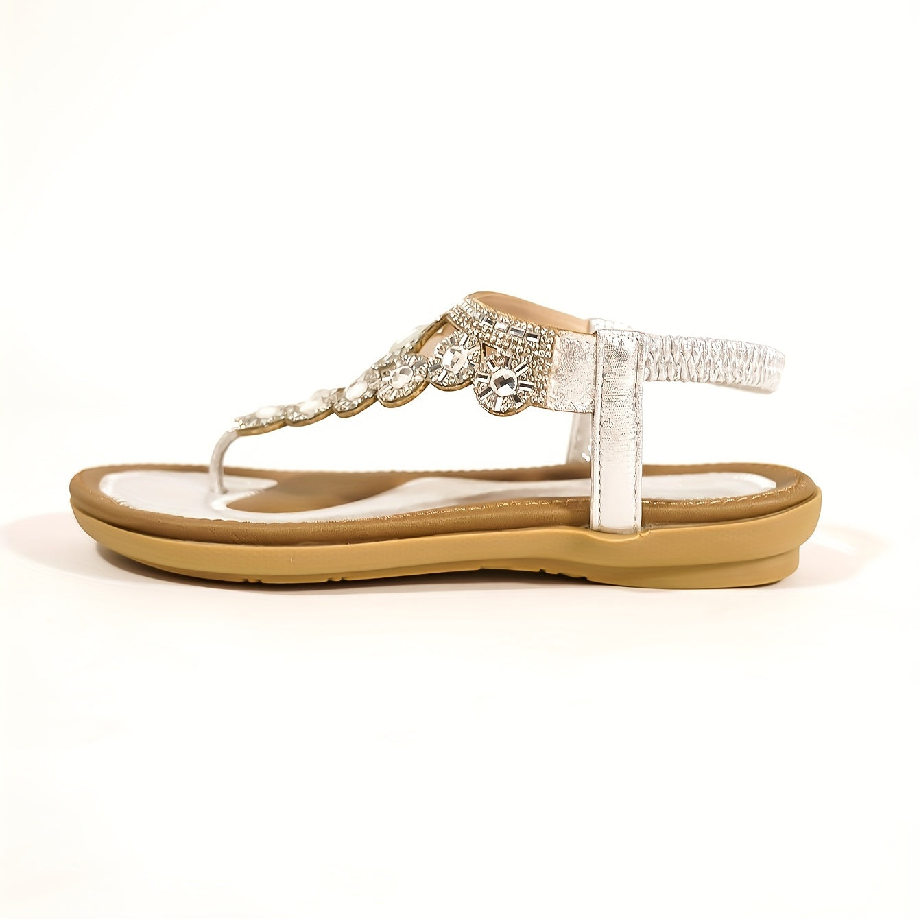 Sandalias planas de pedrería para mujer estilo boho sandalias abiertas con punta